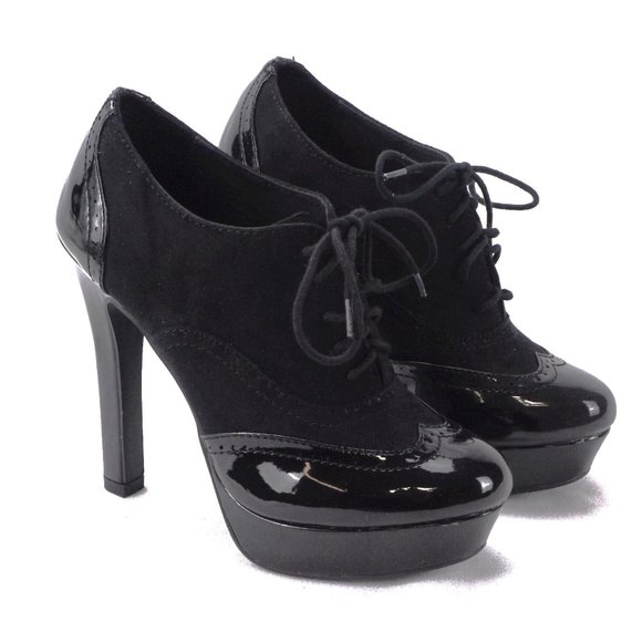 Lauren Conrad LC Hayes Black Lace Up Platform Pump Booties High Heels Brand New - Picture 1 of 6